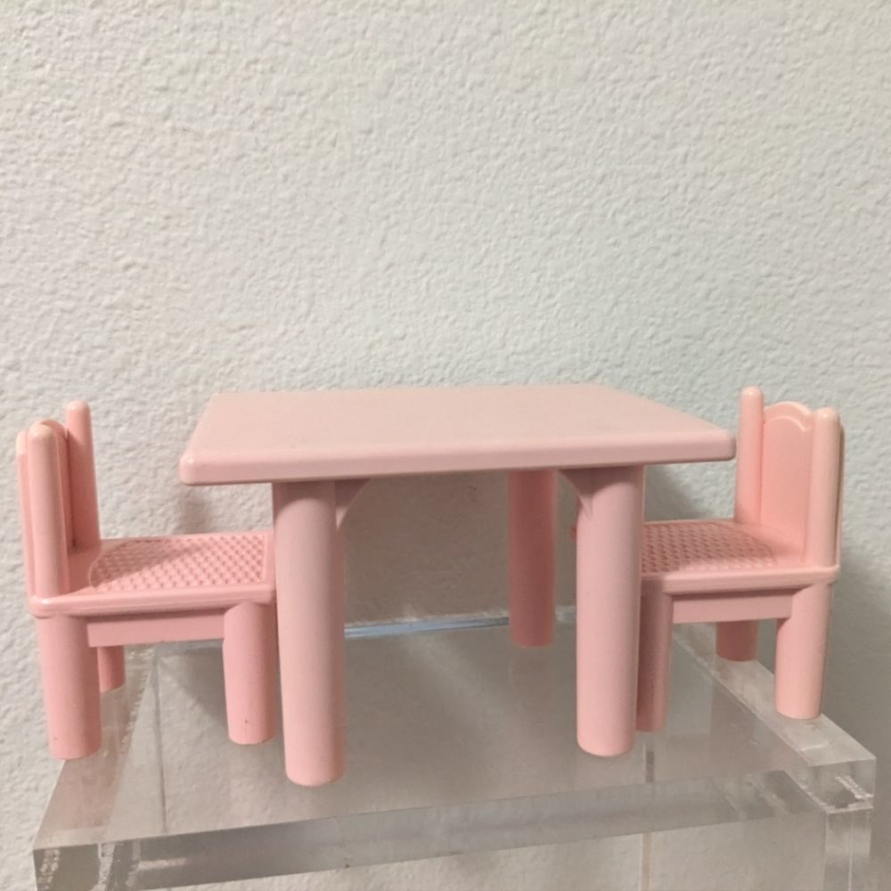 Vintage Playskool Victoria Dollhouse Pink Dining Table with Two Chairs